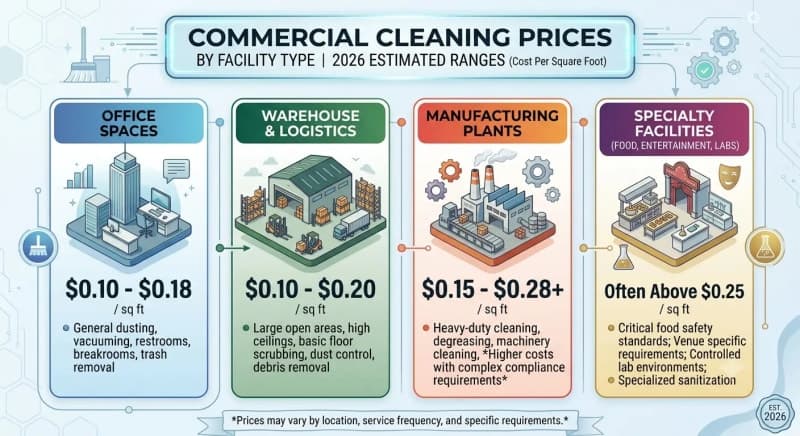 commercial cleaning prices by facility type chart 2026