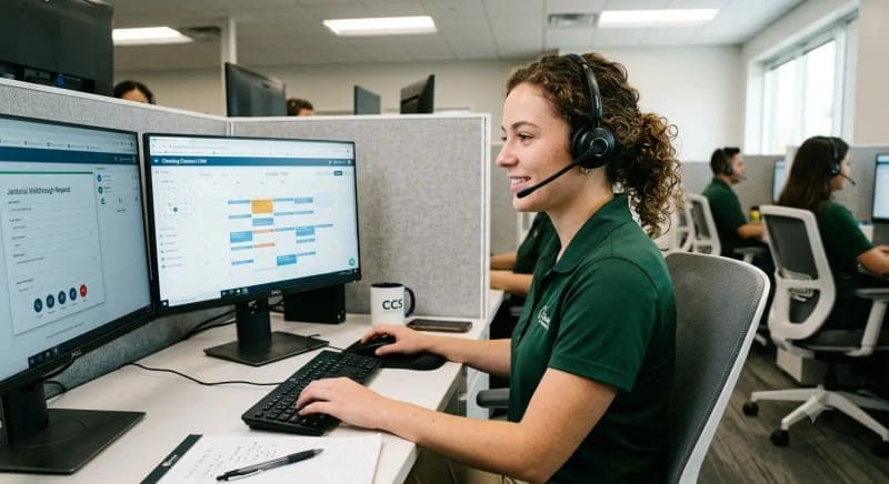 commercial cleaning appointment setting call center agent scheduling a janitorial walkthrough
